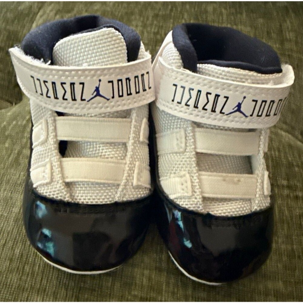 Baby Jordan 11 Concord Crib Shoes – White & Navy/Black – Infant Soft Sole